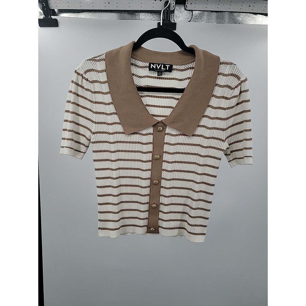 NVLT Short Sleeve Cardigan Sweater Sz XS Office Preppy Feminine Soft Girl